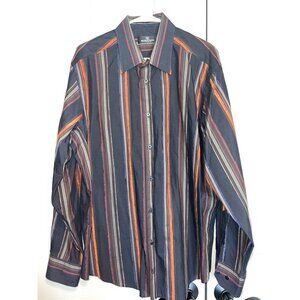 Bugatchi‎ Uomo XL Men's Striped Button-Up Shirt – Black Multi-Color Microfiber